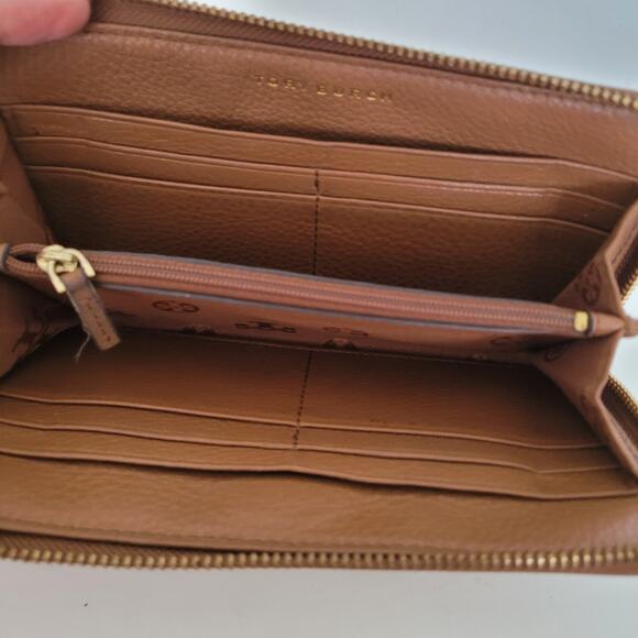 Tory Burch Emerson Large Continental Wristlet Wallet Moose Brown Pebble Leather - Picture 4 of 11